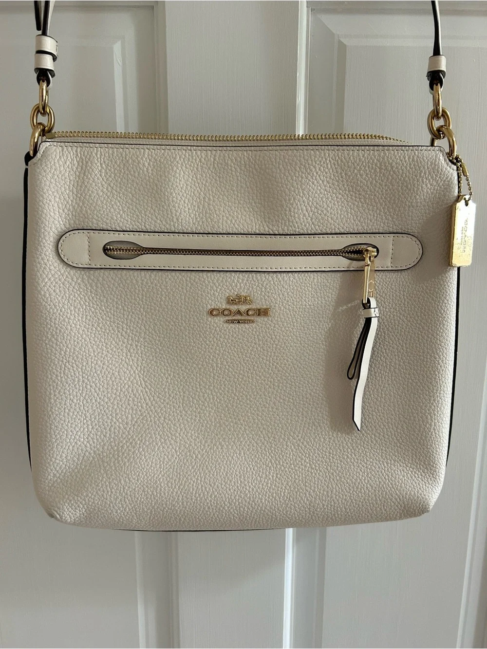 Coach Cream Pebbled Leather Crossbody with Gold Hardware
